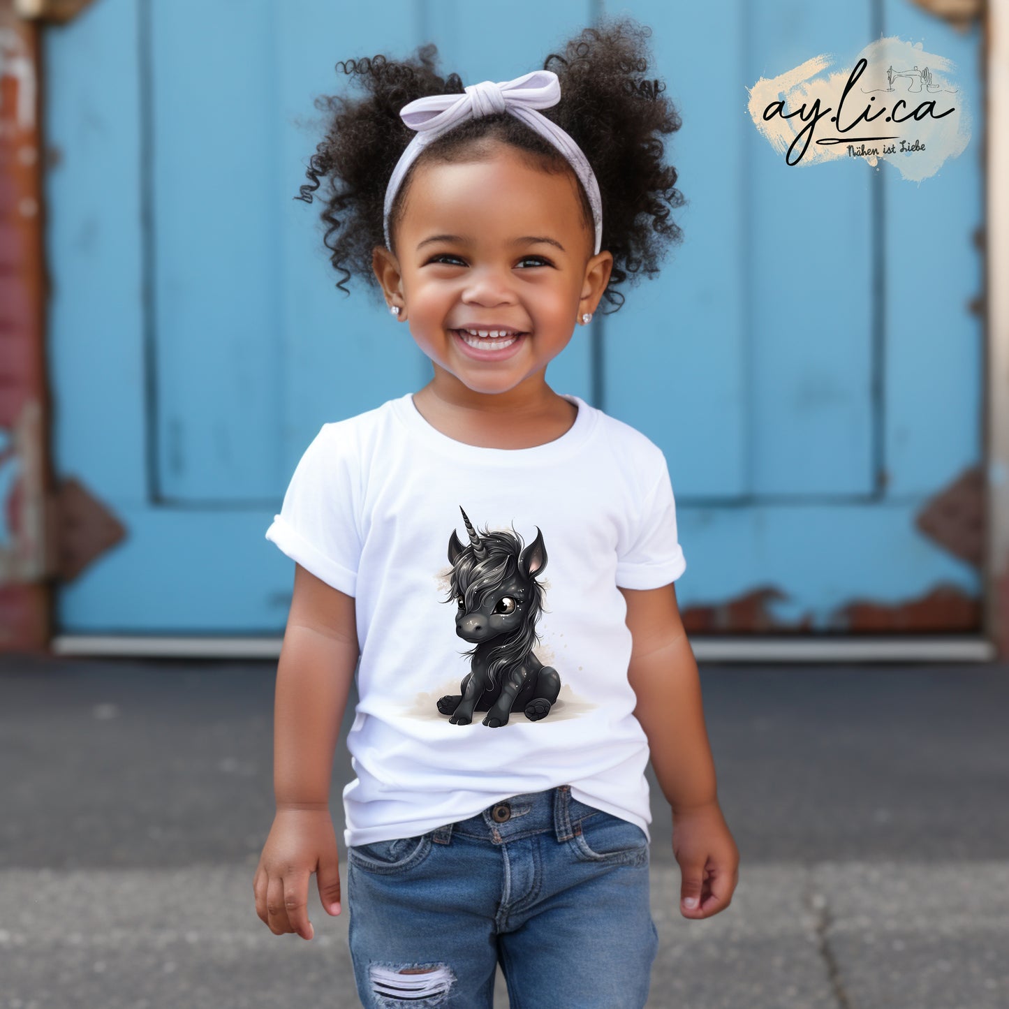 BÜGELBILD black Unicorn