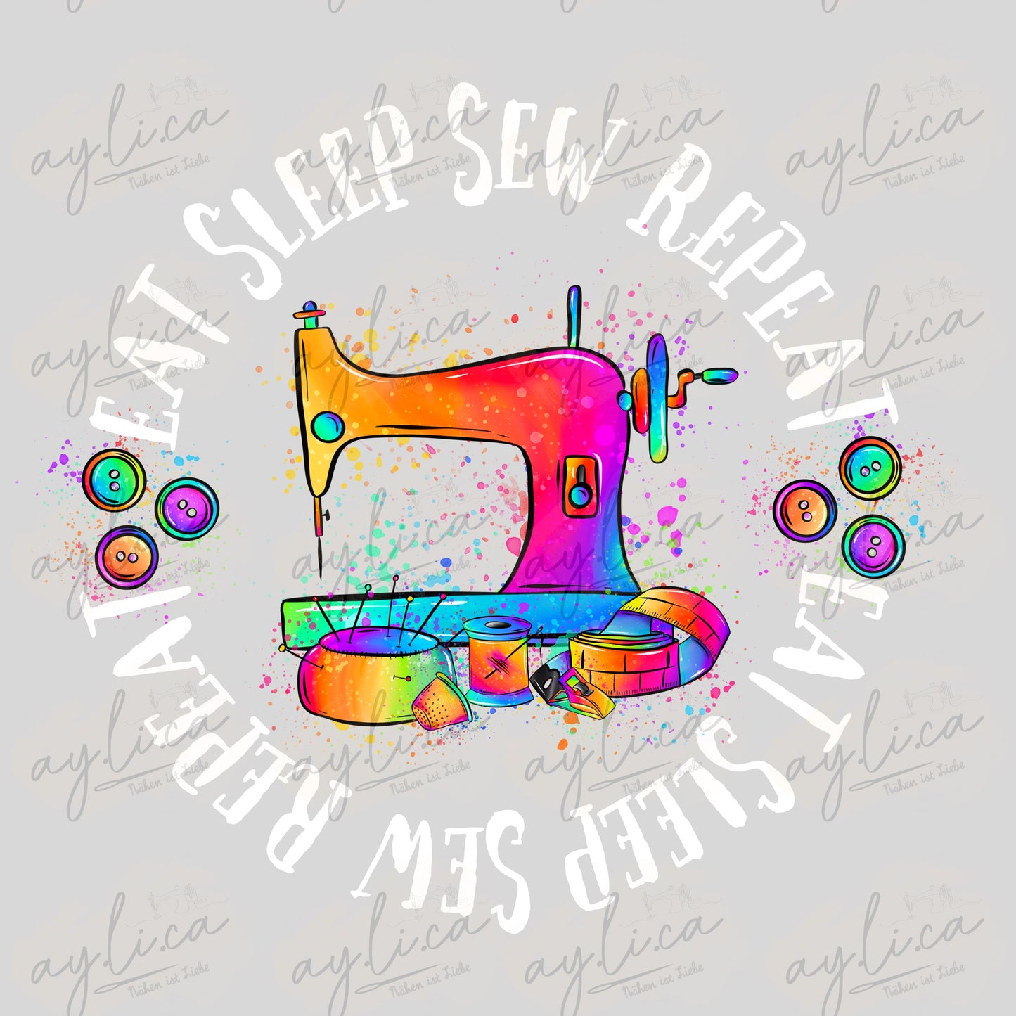 BÜGELBILD EAT,SLEEP,SEW… in WEISS in 2 Größen