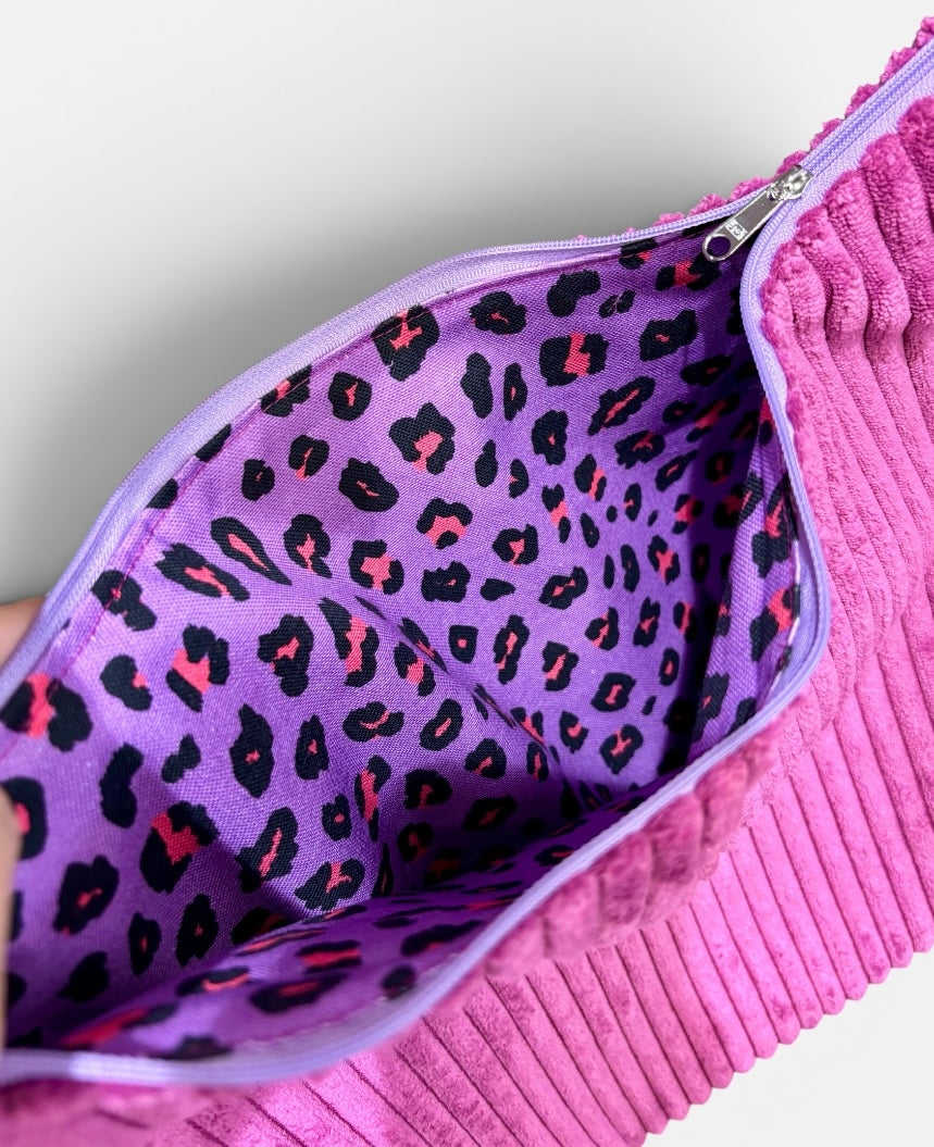 SHOPPER BAG Samtcord magenta „Chill mal!“