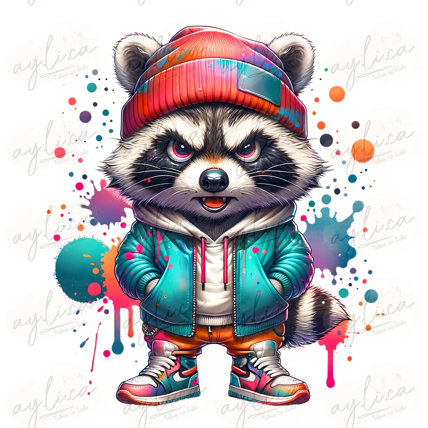 BÜGELBILD GRUMPY RACCOON