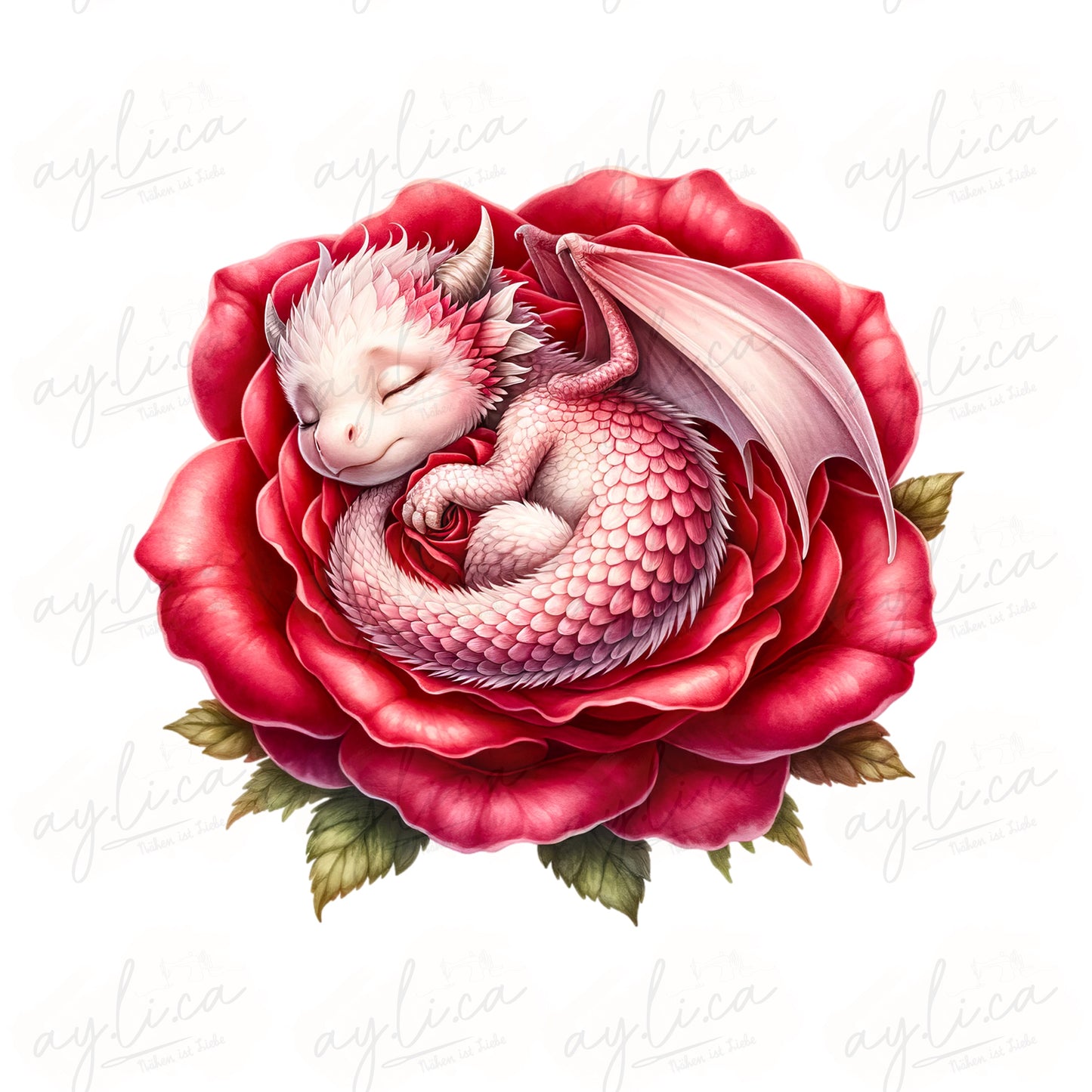 BÜGELBILD RED FLOWER DRAGON