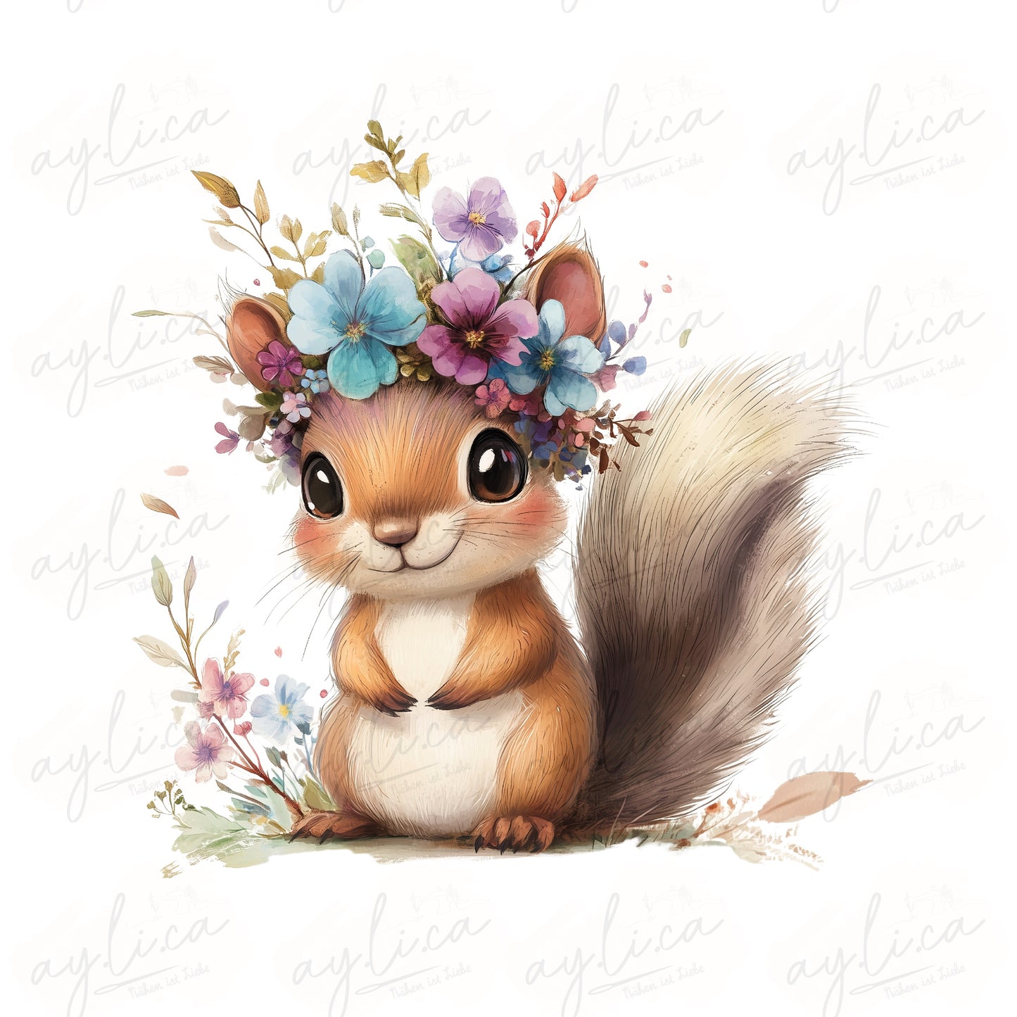 BÜGELBILD BLUMENTIER EICHHÖRNCHEN