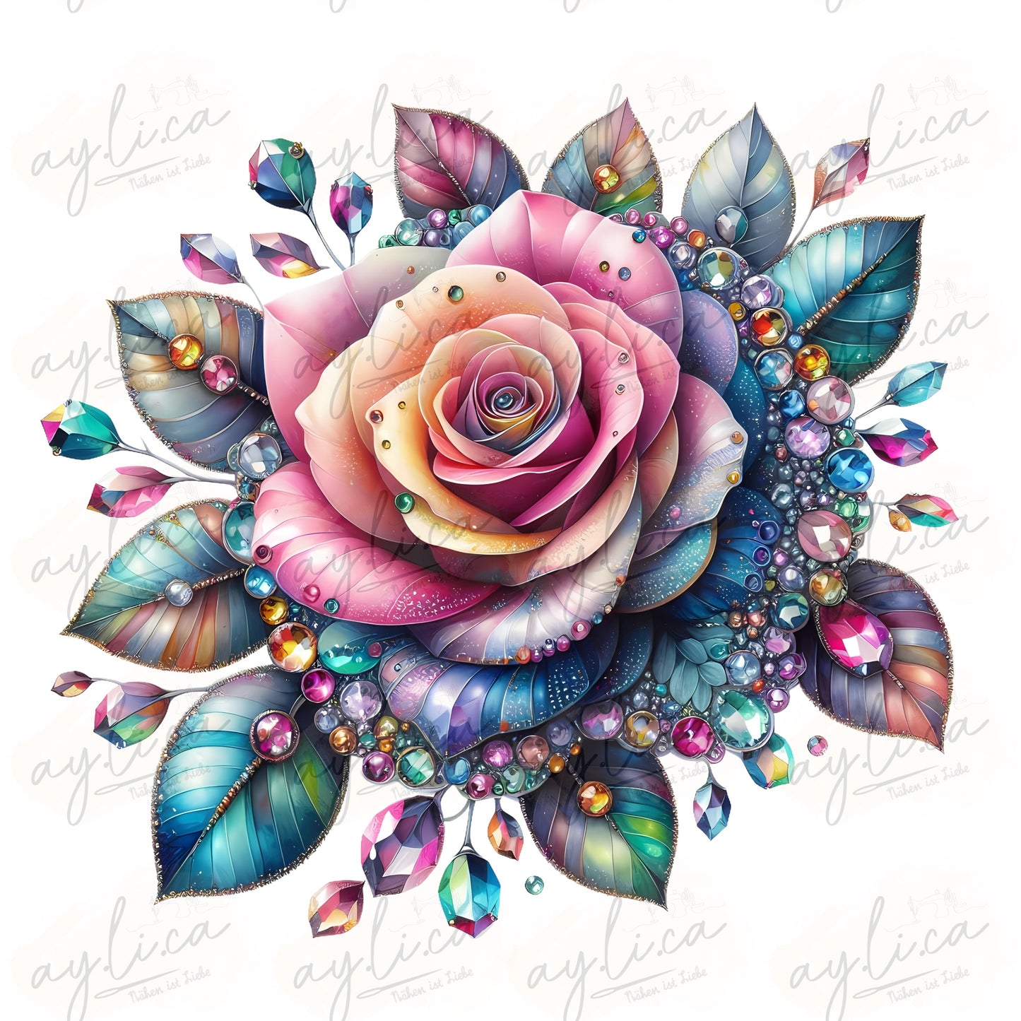 BÜGELBILD JEWELED ROSE in 2 Größen