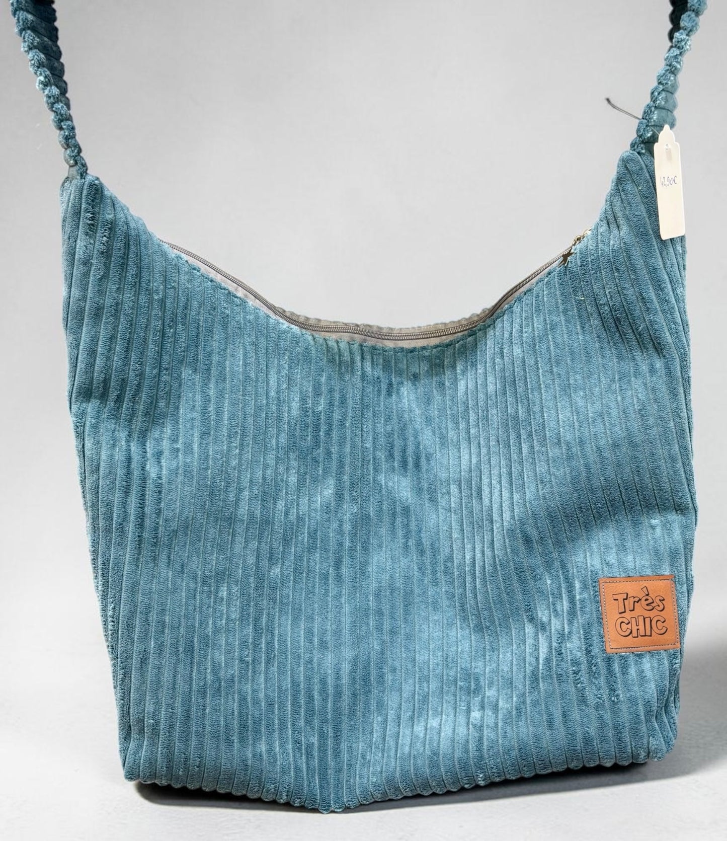SHOPPER BAG petrol Samtcord „trés chic“