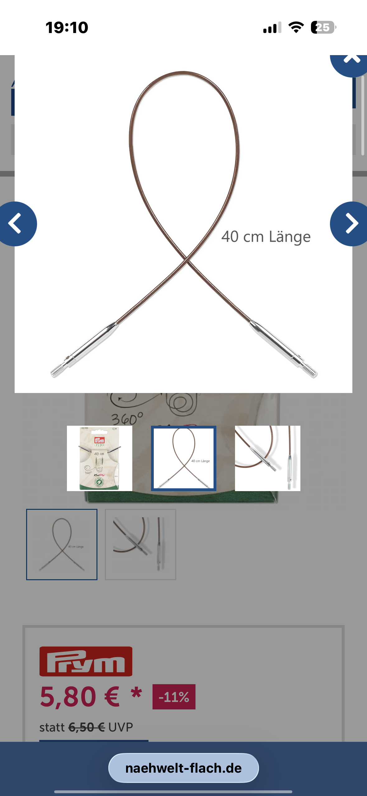 Prym Natural Kunststoffseil 40 cm
(360º drehbare Endstücke / austauschbare Nadelspitzen)