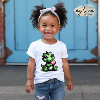 BÜGELBILD grüner Drache mit Herz