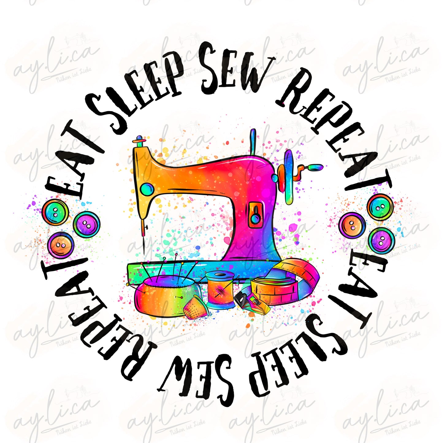 BÜGELBILD EAT,SLEEP,SEW… SCHWARZ in 2 Größen