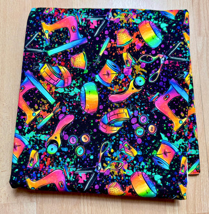 EAT SLEEP SEW REPEAT KOMBI black Überbreite 180cm! French Terry