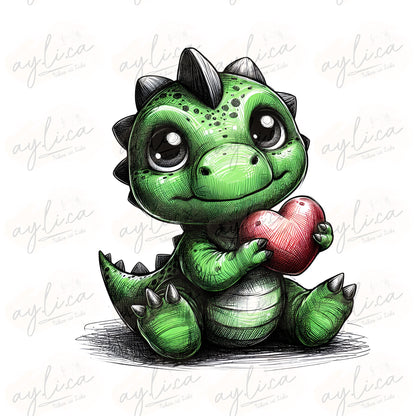 BÜGELBILD grüner Drache mit Herz