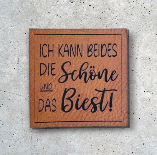 Kunstlederlabel ICH KANN BEIDES, DIE SCHÖNE UND DAS BIEST!