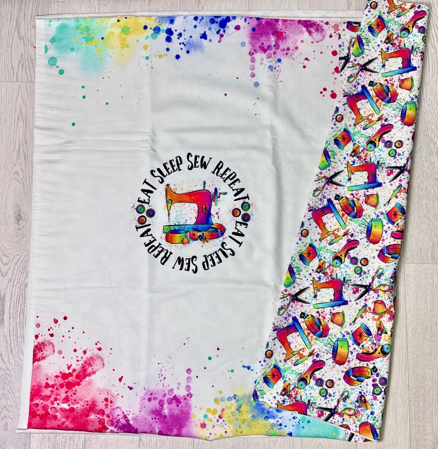 EAT SEW SLEEP REPEAT PANEL 80x180cm white French Terry