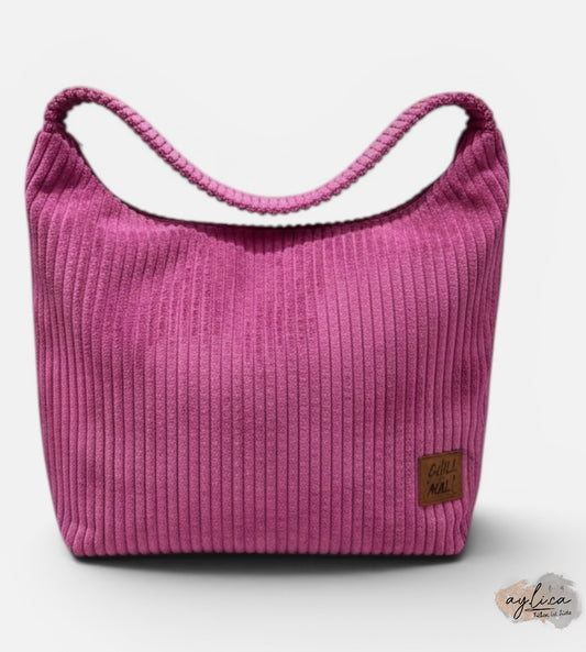 SHOPPER BAG Samtcord magenta „Chill mal!“