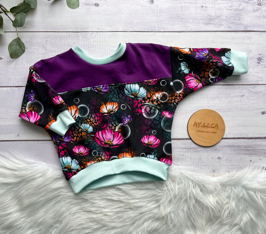 Oversize Sweater LILA FLOWERS Gr.74