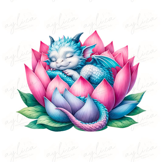 BÜGELBILD PINK FLOWER DRAGON