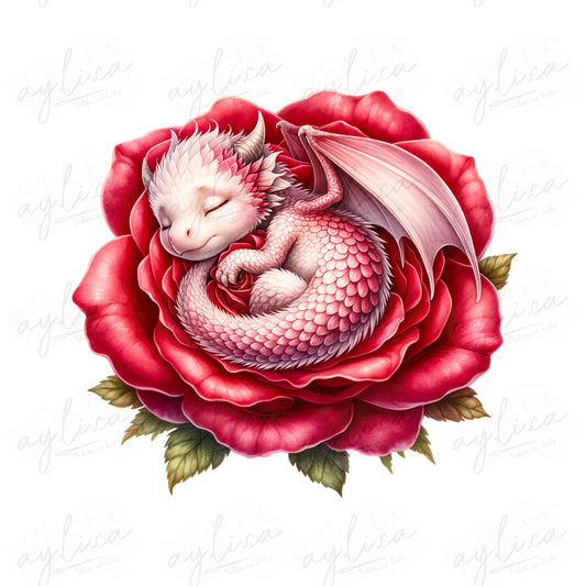 BÜGELBILD RED FLOWER DRAGON