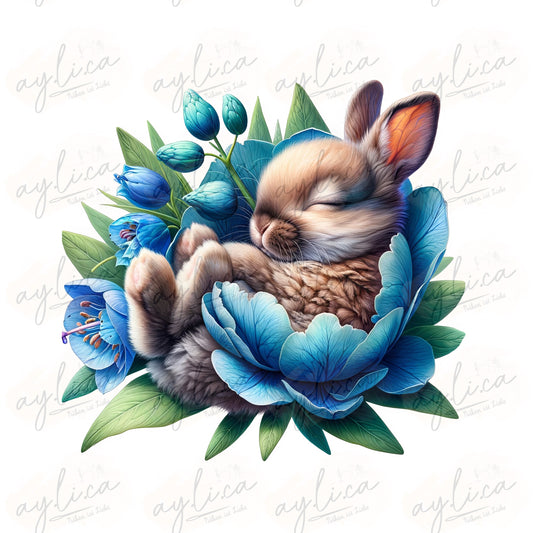 BÜGELBILD FLOWERRABBIT blue