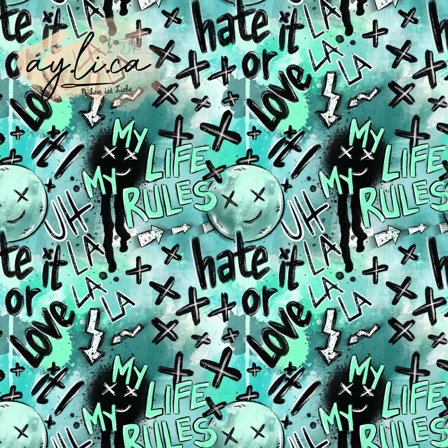 HATE IT OR LOVE IT TEAL Überbreite 180cm French Terry